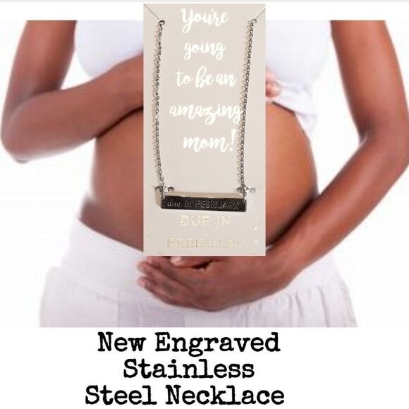 Due in February Engraved Stainless Steel Necklace - Picture 1 of 6